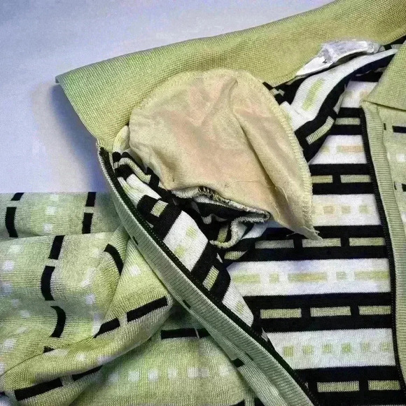 MISOOK Knit Zip Collared Sweater Cardigan Jacket Green Black White Dash Women M - Picture 9 of 10
